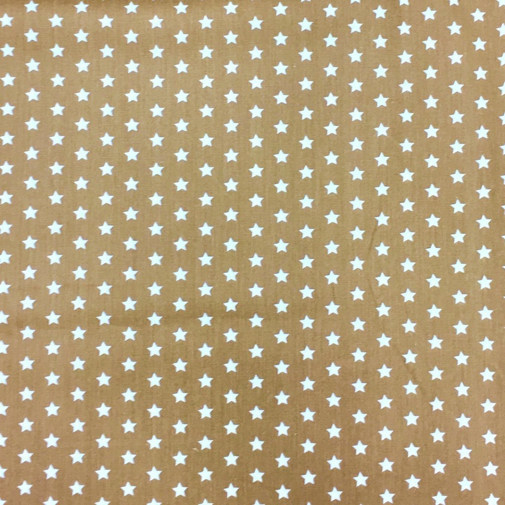 Tissu Coton imprimé Beige foncé Etoiles Blanches