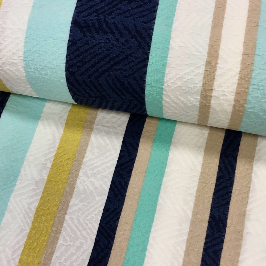 Tissu Jersey viscose Bleu ciel Rayures Multicolores