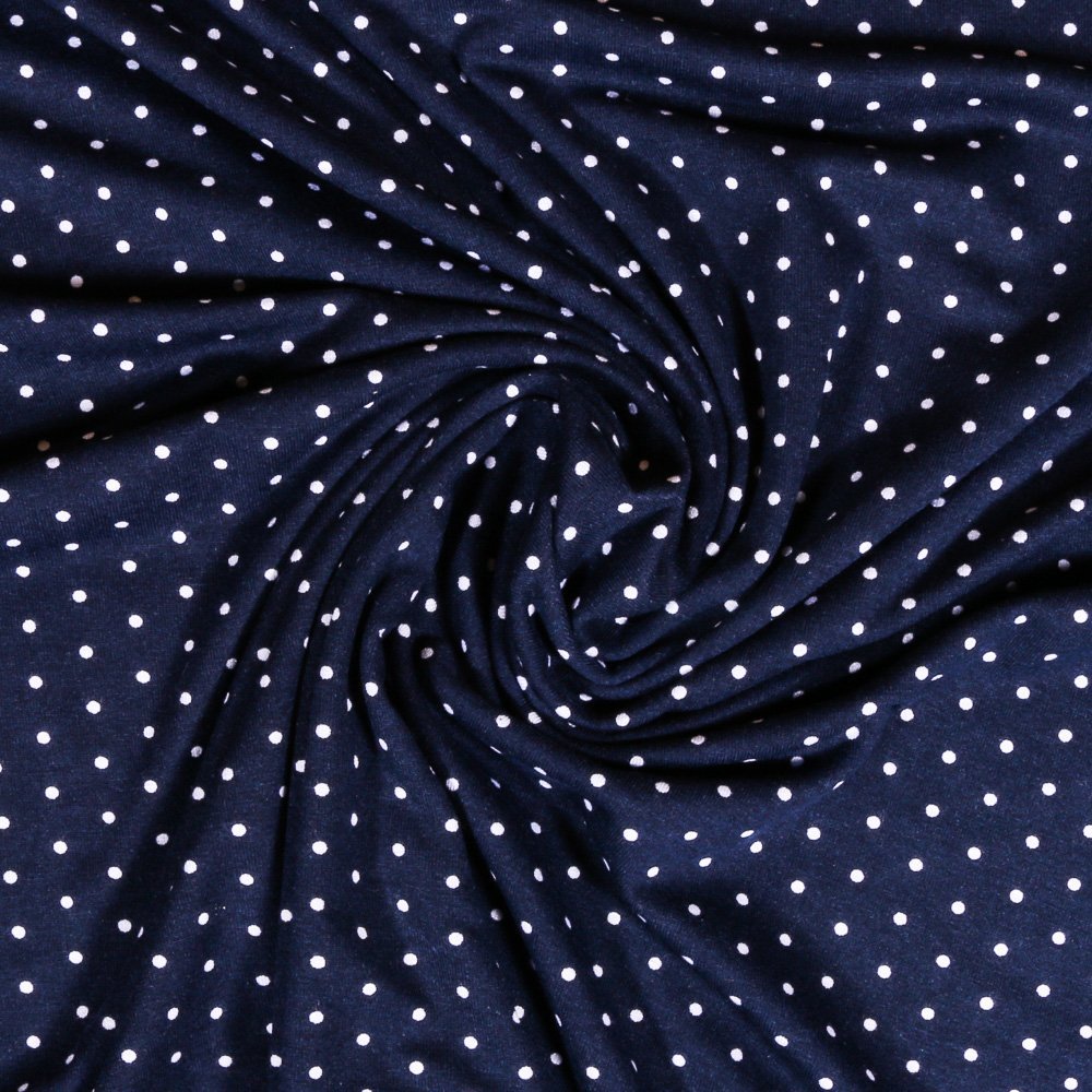 Tissu Jersey Viscose Marine Pois 3mm Blanc