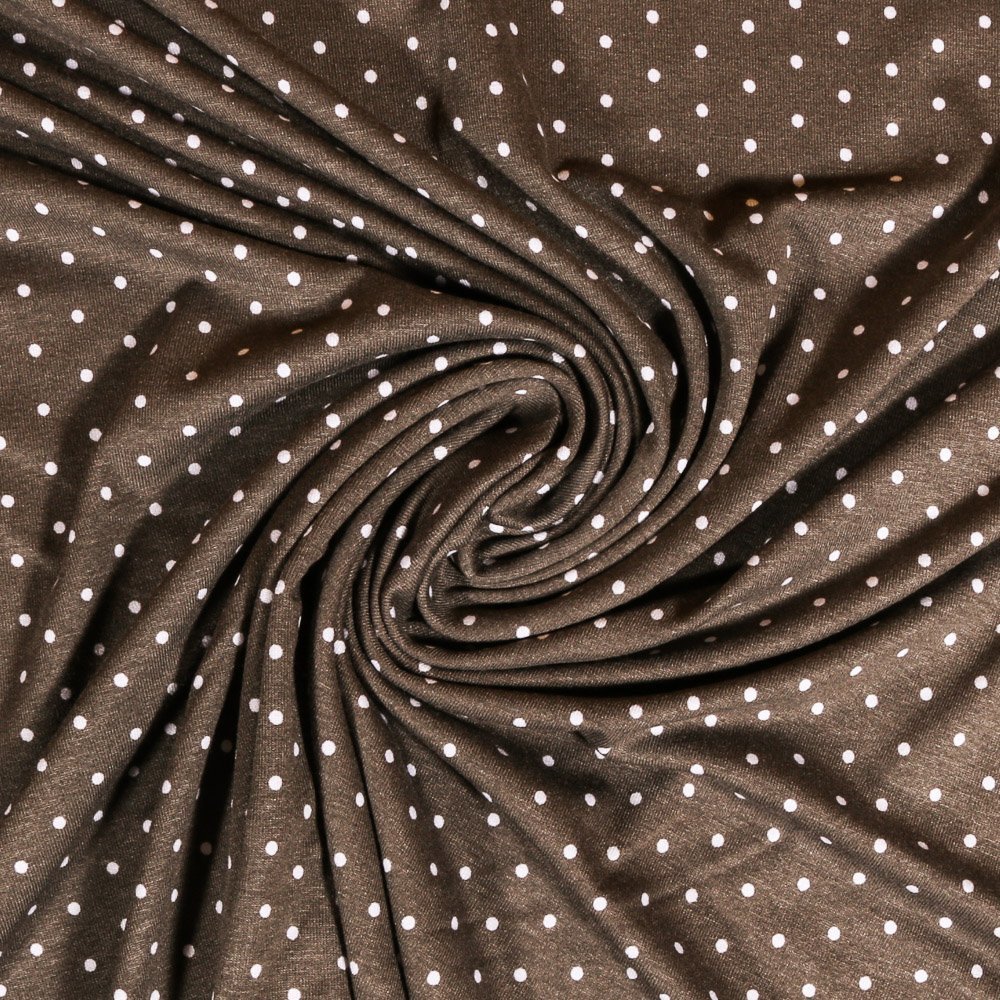 Tissu Jersey Viscose Taupe Pois 3mm Blanc