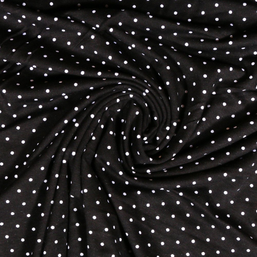 Tissu Jersey Viscose Noir Pois 3mm Blanc