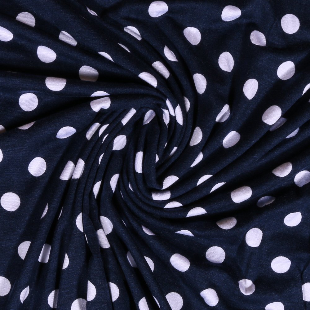 Tissu Jersey Viscose Marine Pois 13mm Blanc