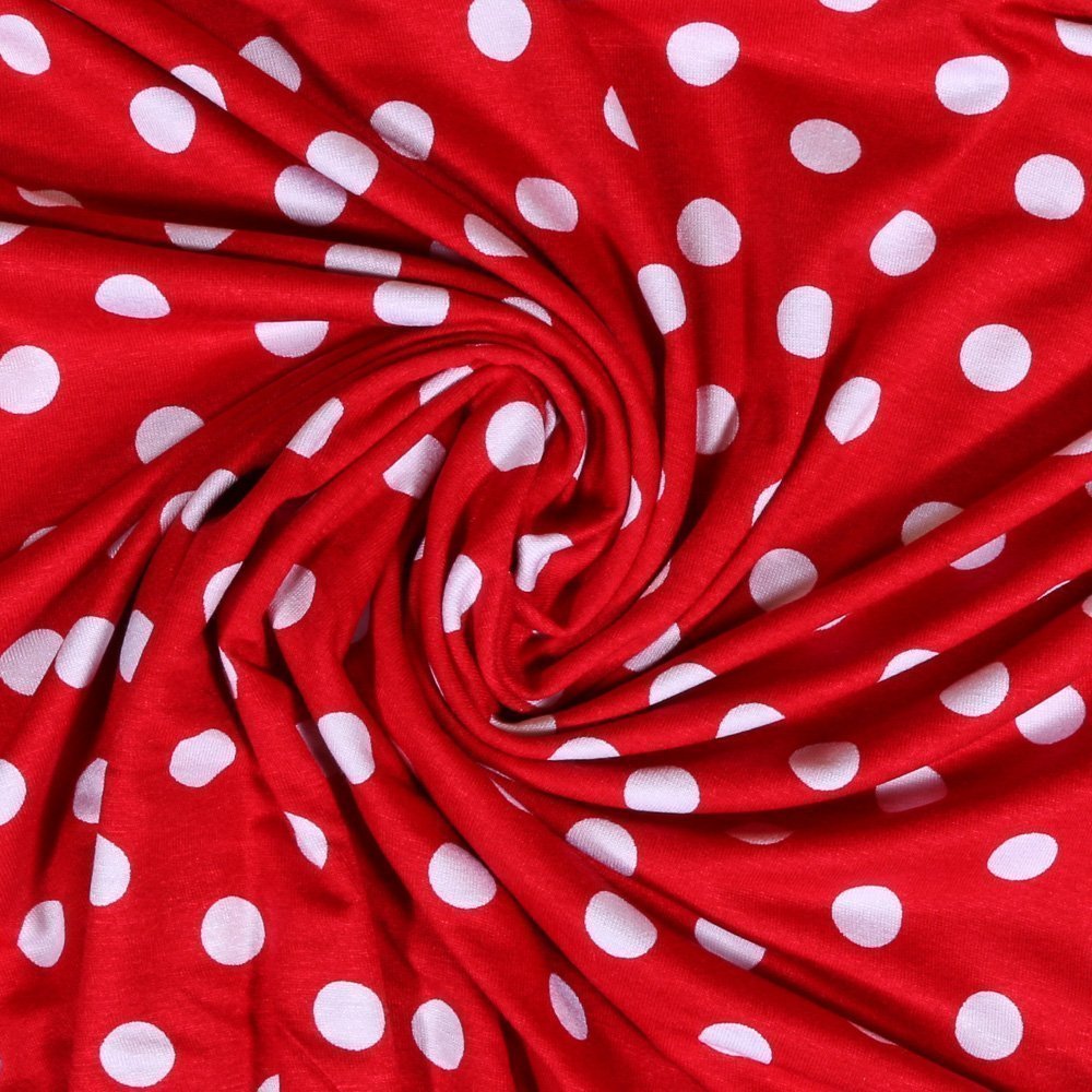 Tissu Jersey Viscose Rouge Pois 13mm Blanc