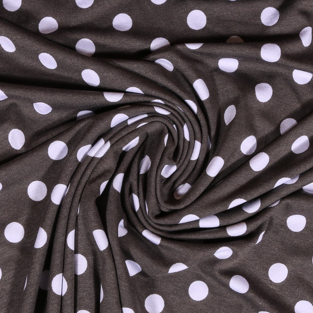 Tissu Jersey Viscose Taupe Pois 13mm Blanc