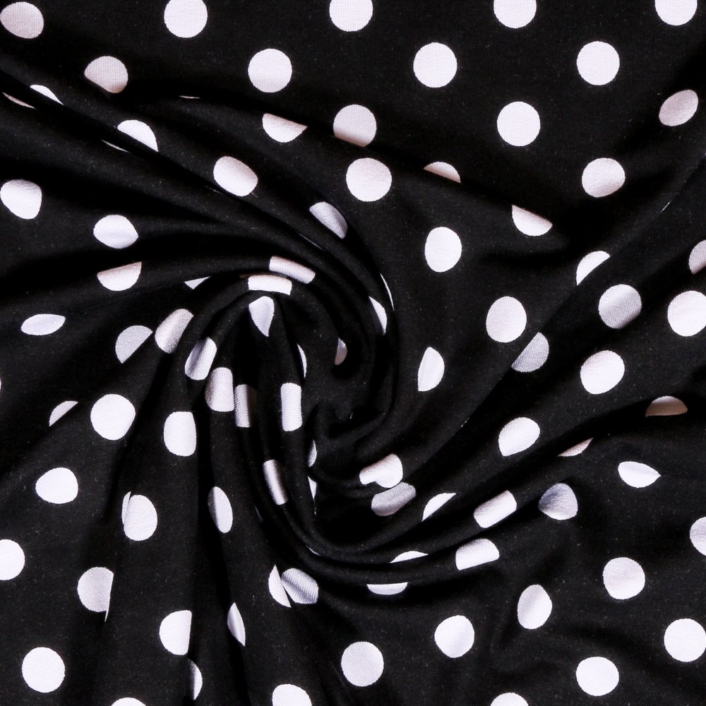 Tissu Jersey Viscose Noir Pois 13mm Blanc