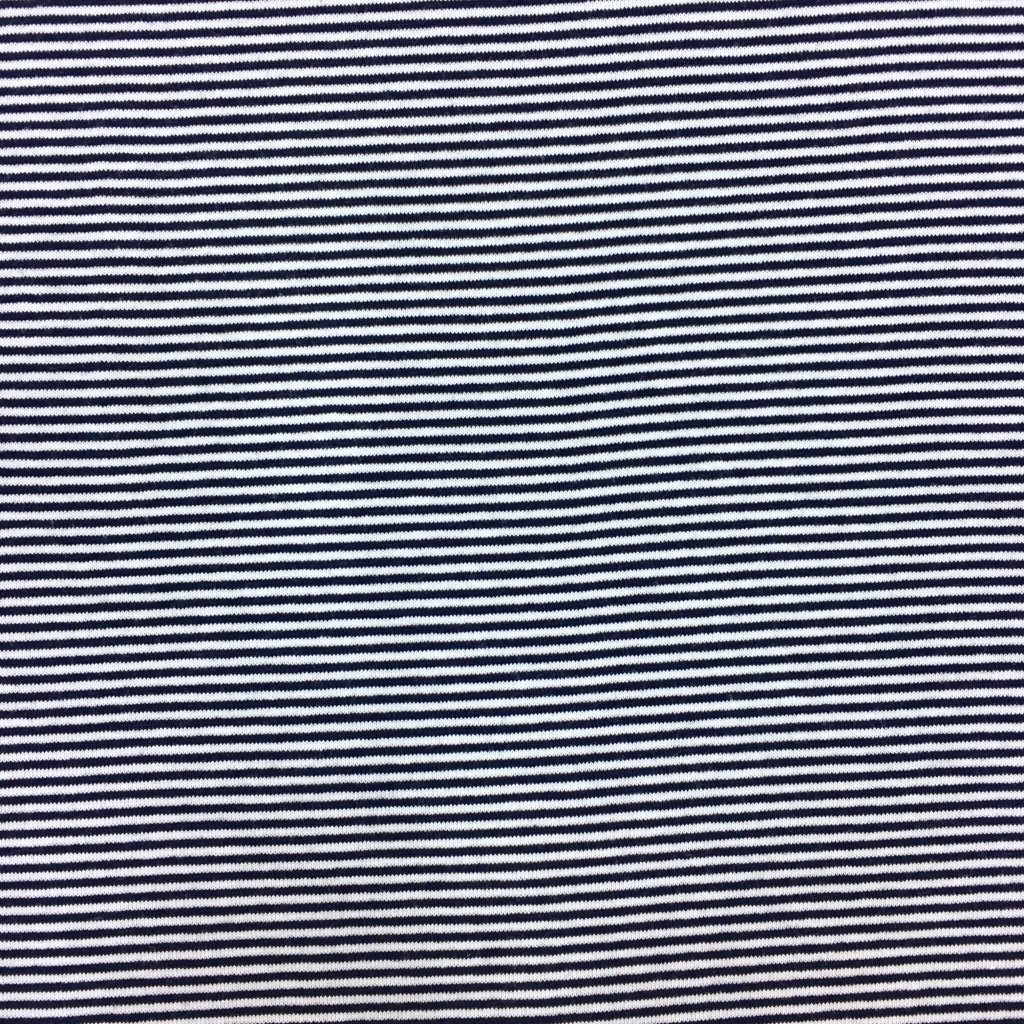 Tissu Jersey Viscose Marinière Rayures fines Bleu marine et blanc