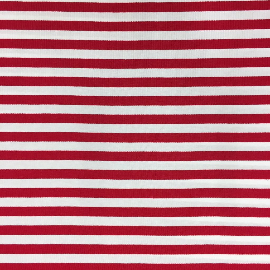 Tissu Jersey Viscose Marinière Rayures 1 cm Rouge et blanc