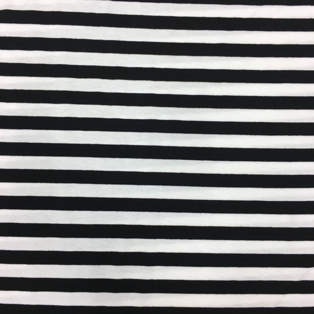 Tissu Jersey Viscose Marinière Rayures 1 cm Noir et blanc