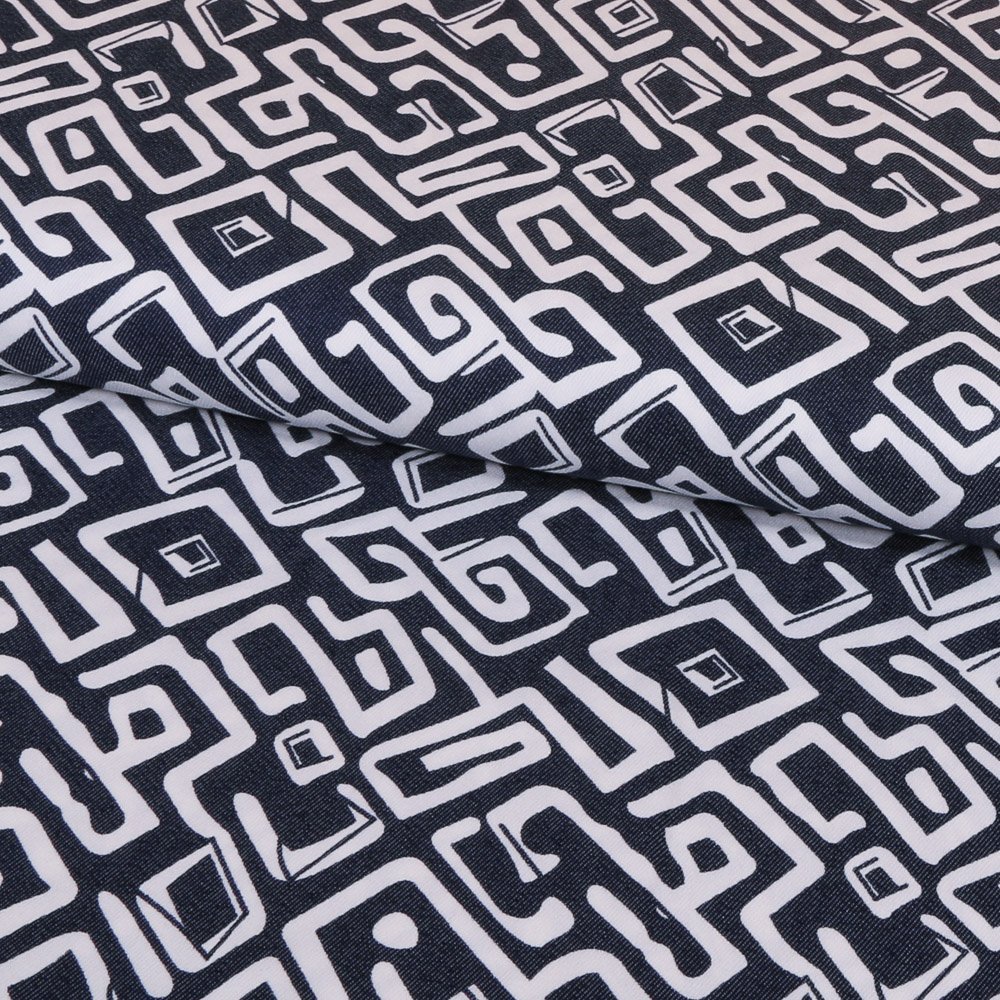 Tissu Denim Stretch Formes géométriques Marine