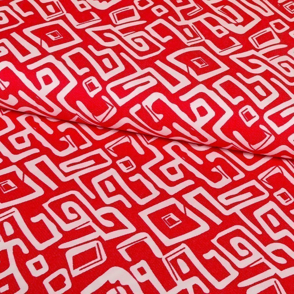 Tissu Denim Stretch Formes géométriques Rouge