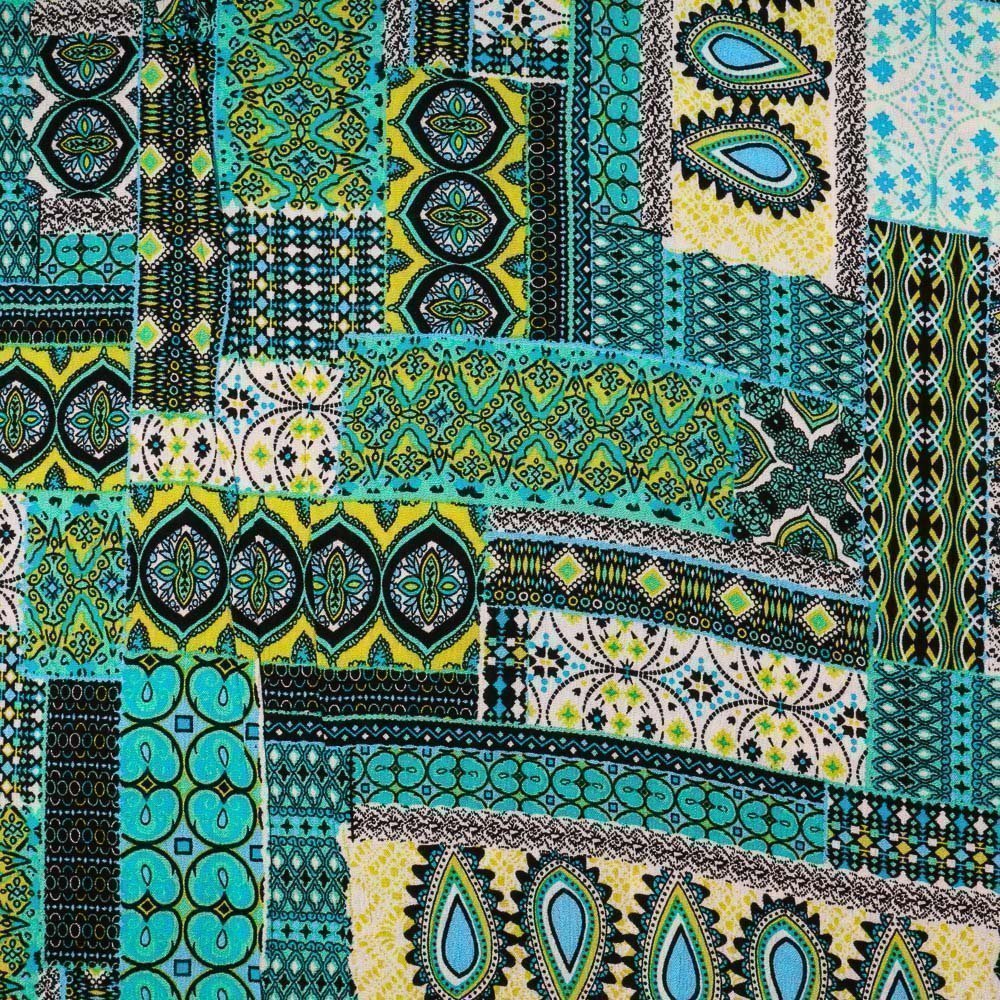 Tissu Viscose légère Emeraude Ethnique Jaune