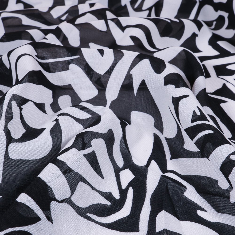 Tissu Mousseline Marine Ethnique Blancs