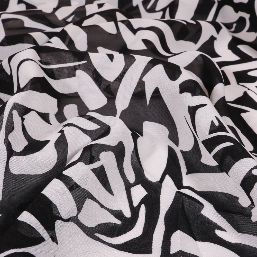 Tissu Mousseline Noir Ethnique Blancs