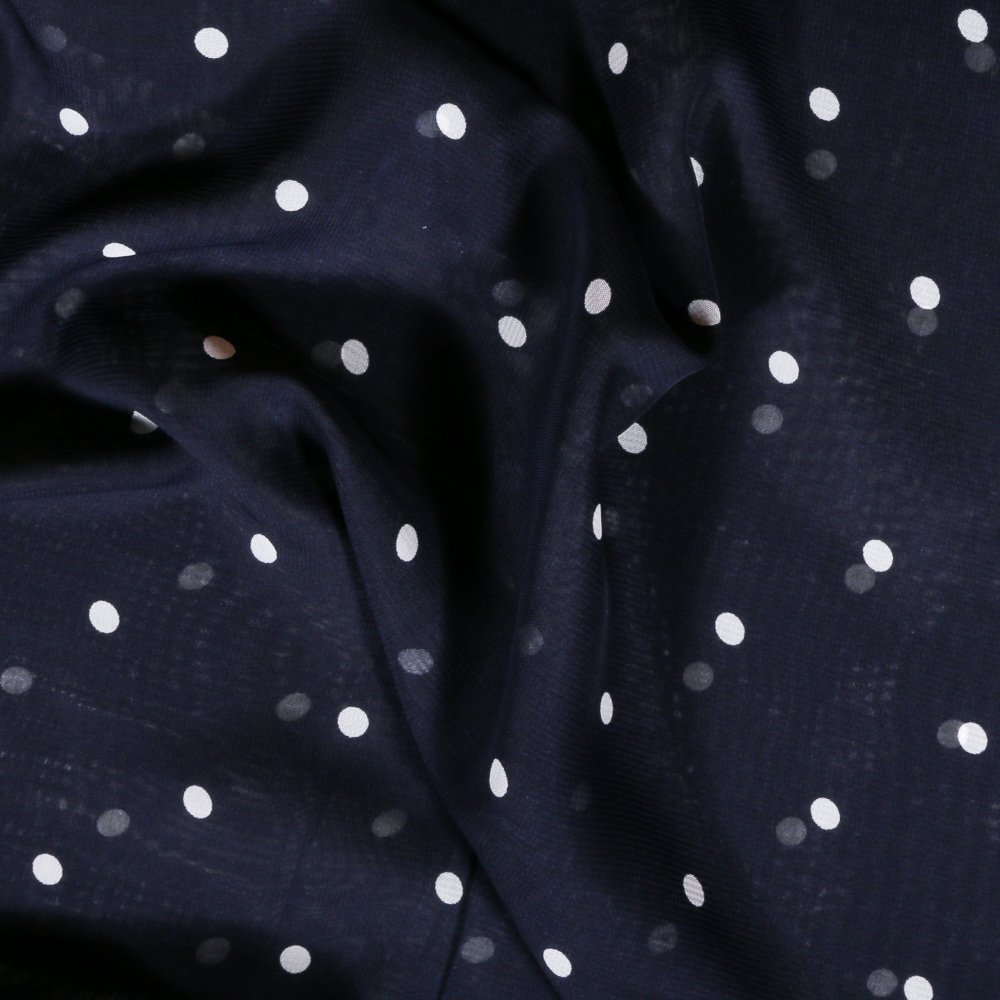 Tissu Mousseline Marine Pois Blancs