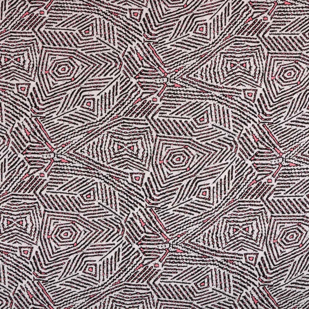 Tissu Viscose légère Blanc Aztèques Roses et noirs