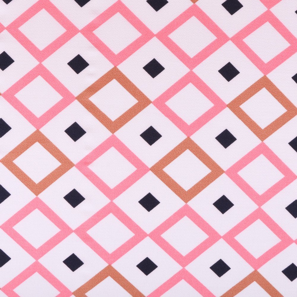Tissu Crêpe Blanc Losanges Roses et marrons