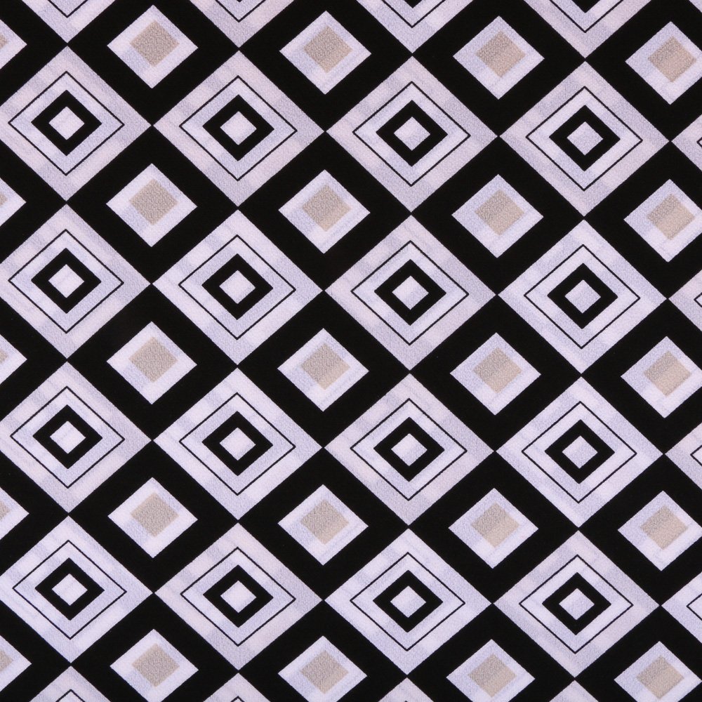 Tissu Crêpe Blanc Losanges Noirs et beiges