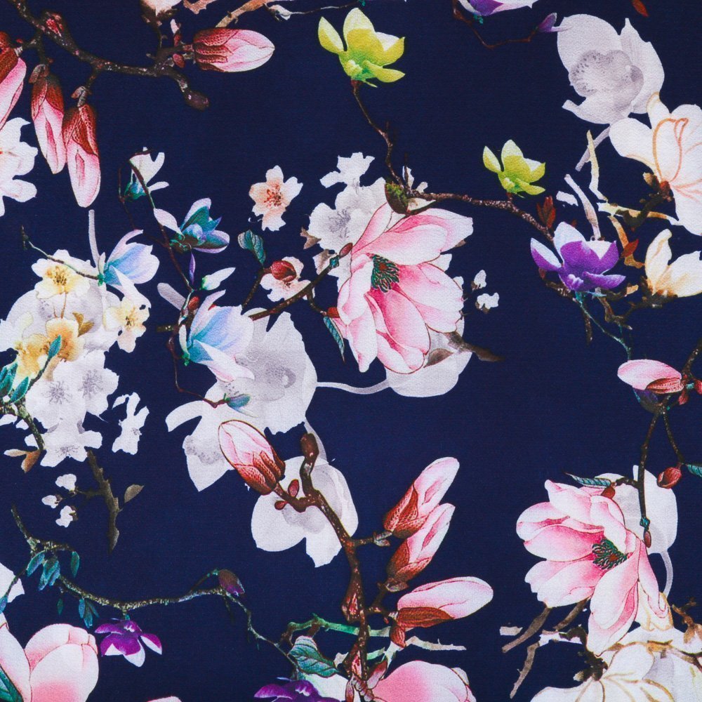 Tissu Crêpe Marine Fleuris Multicolore