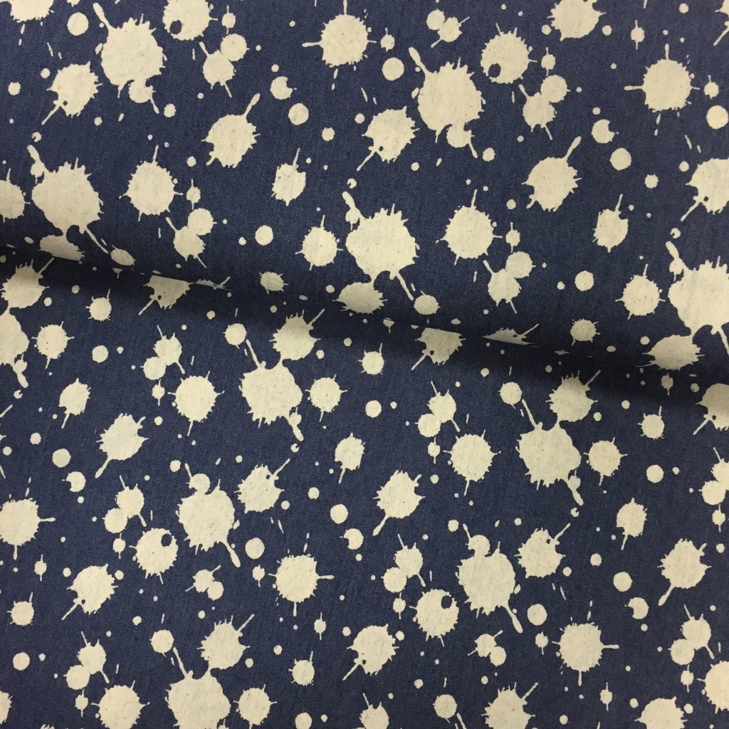 Tissu Denim Bleu foncé Tâches Blanches