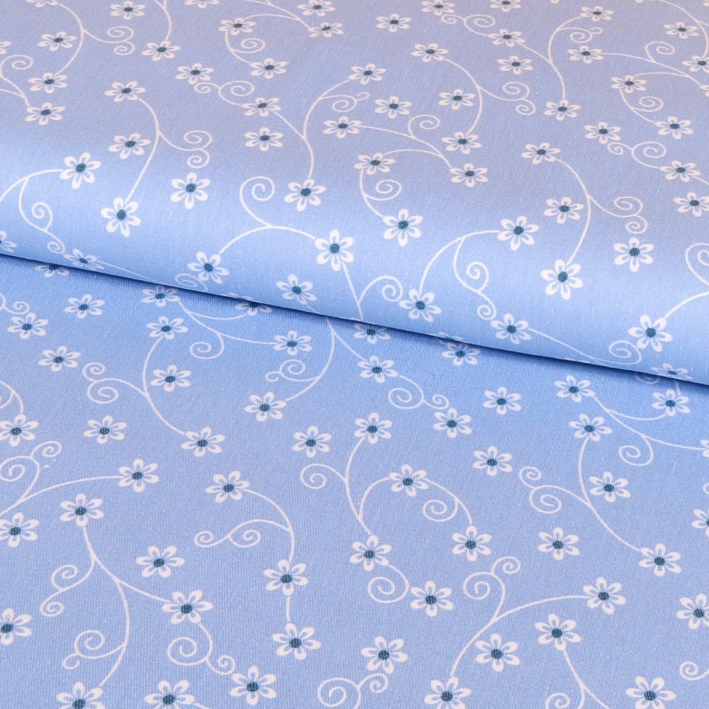 Tissu Denim Stretch Fleuris Bleu pervenche