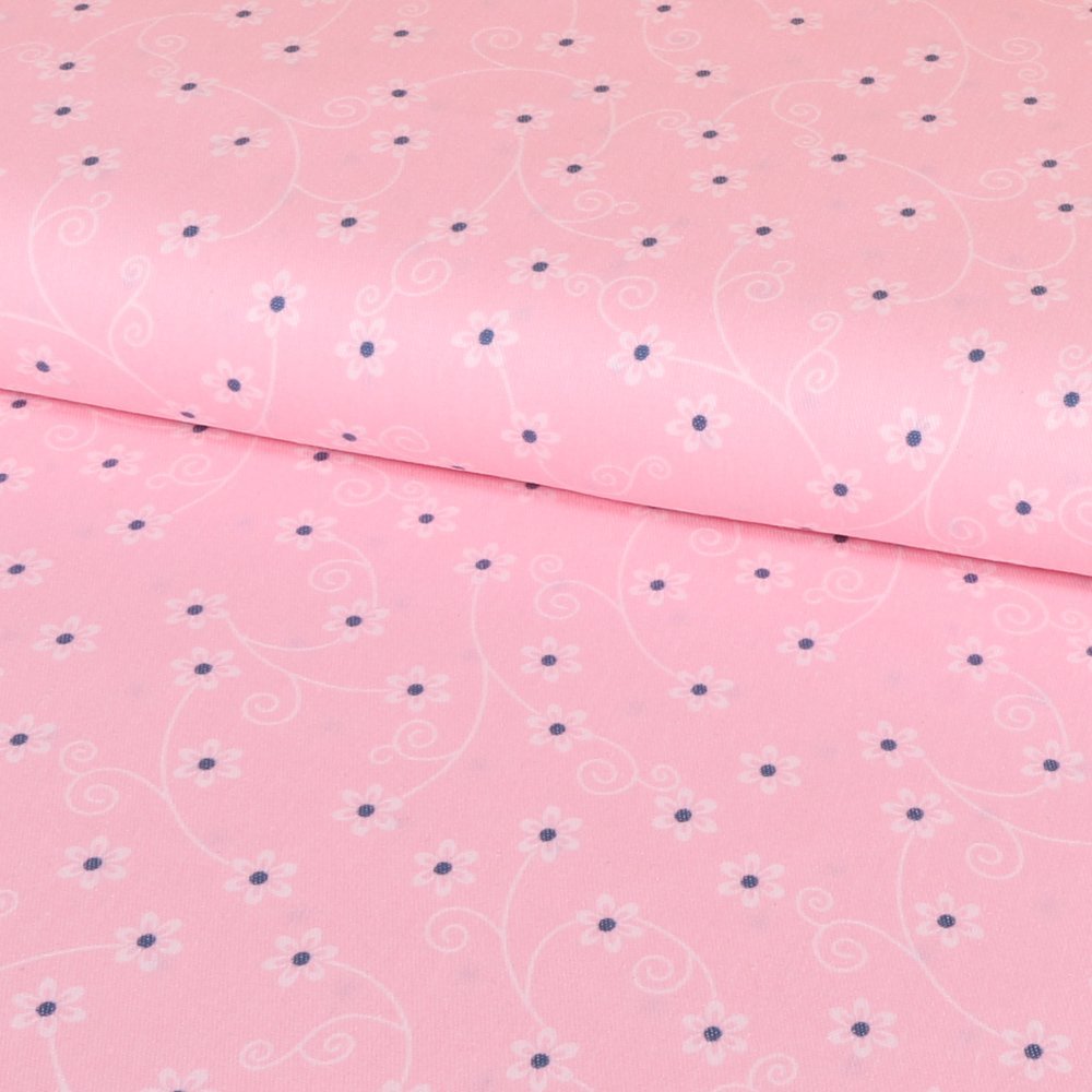 Tissu Denim Stretch Fleuris Rose bébé