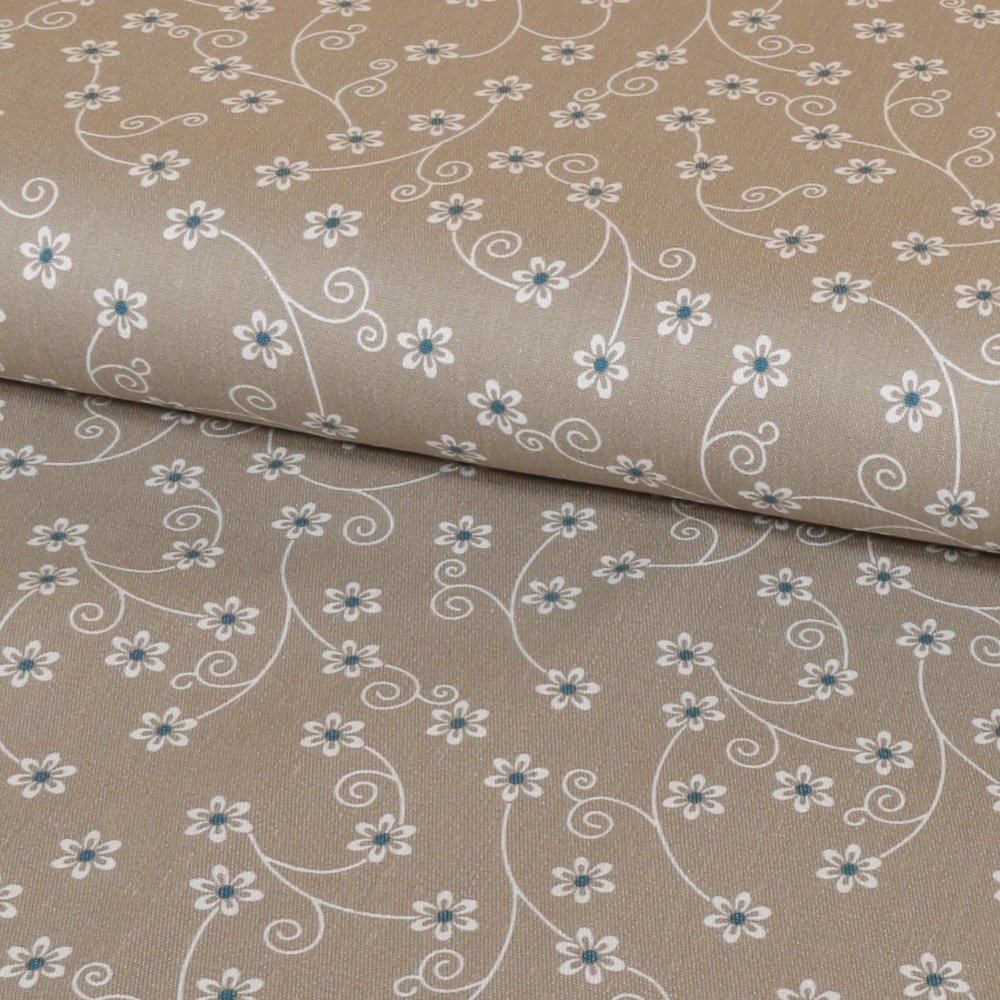 Tissu Denim Stretch Fleuris Beige
