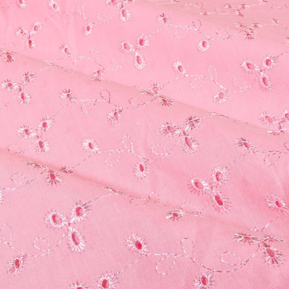Tissu Broderie Anglaise Fleurs Rose