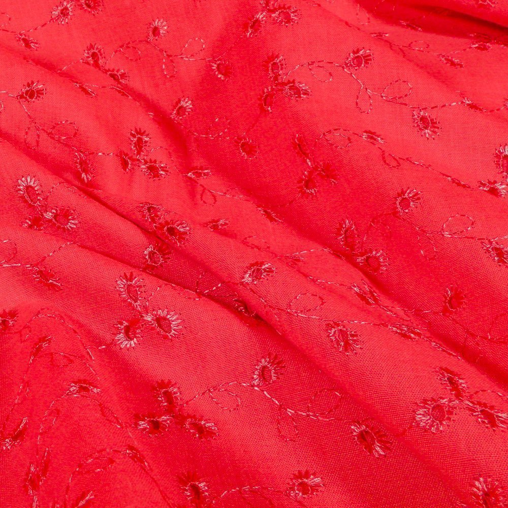 Tissu Broderie Anglaise Fleurs Rouge