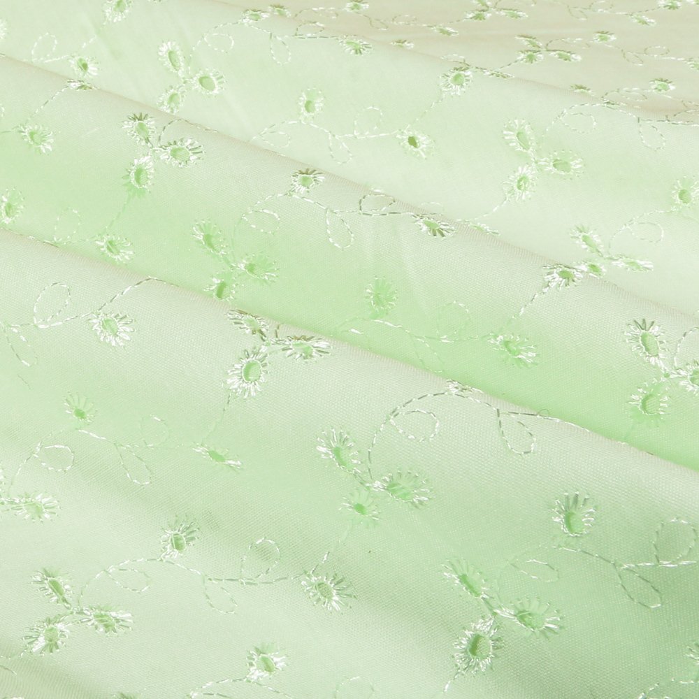 Tissu Broderie Anglaise Fleurs Menthe
