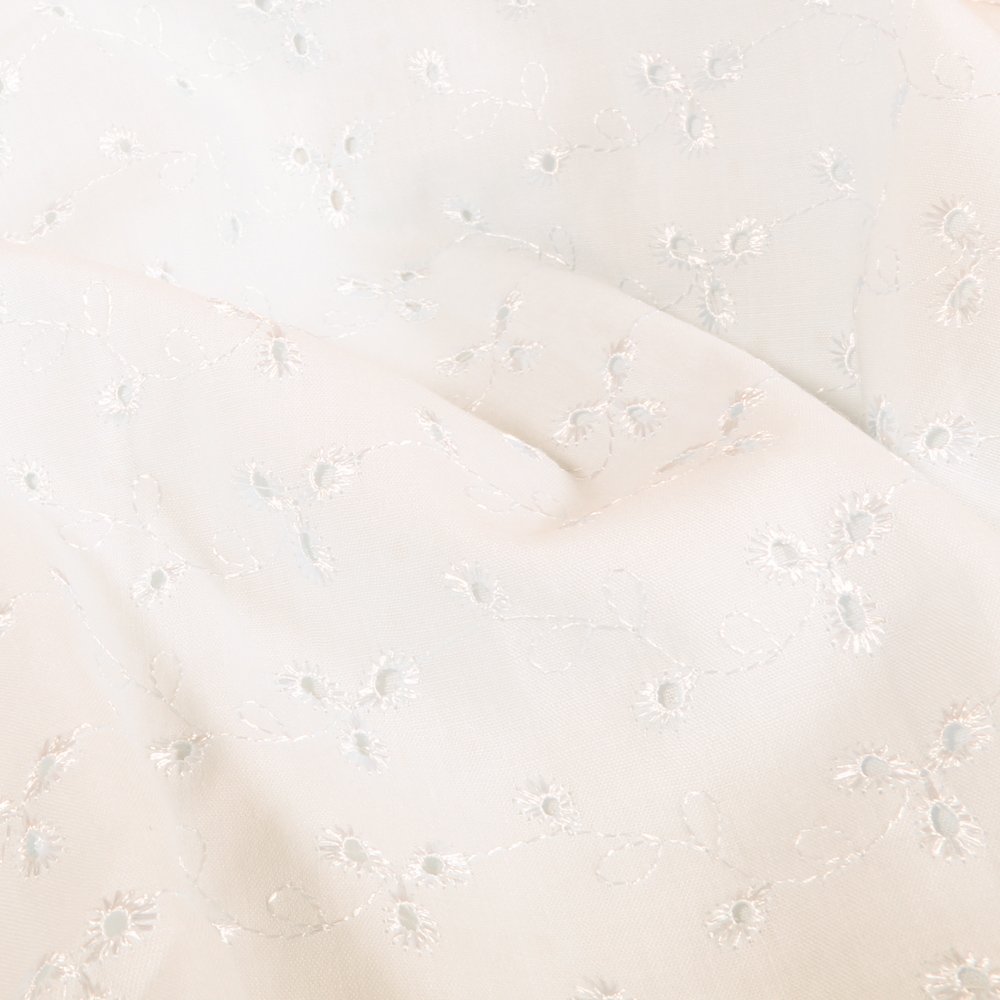 Tissu Broderie Anglaise Fleurs Ivoire