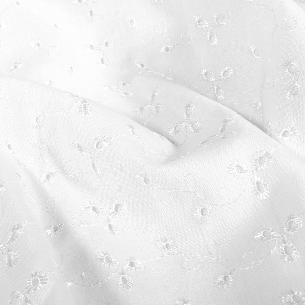 Tissu Broderie Anglaise Fleurs Blanc