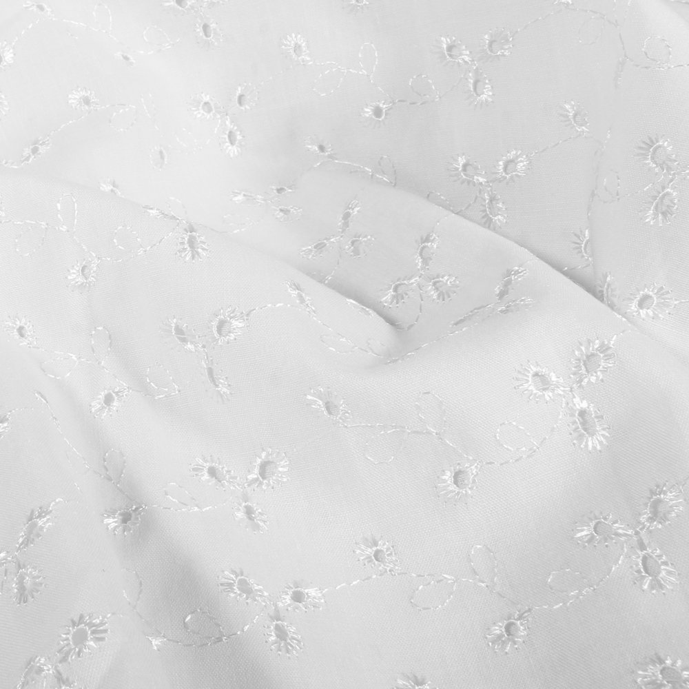 Tissu Broderie Anglaise Fleurs Blanc cassé