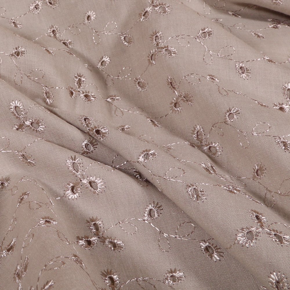 Tissu Broderie Anglaise Fleurs Beige