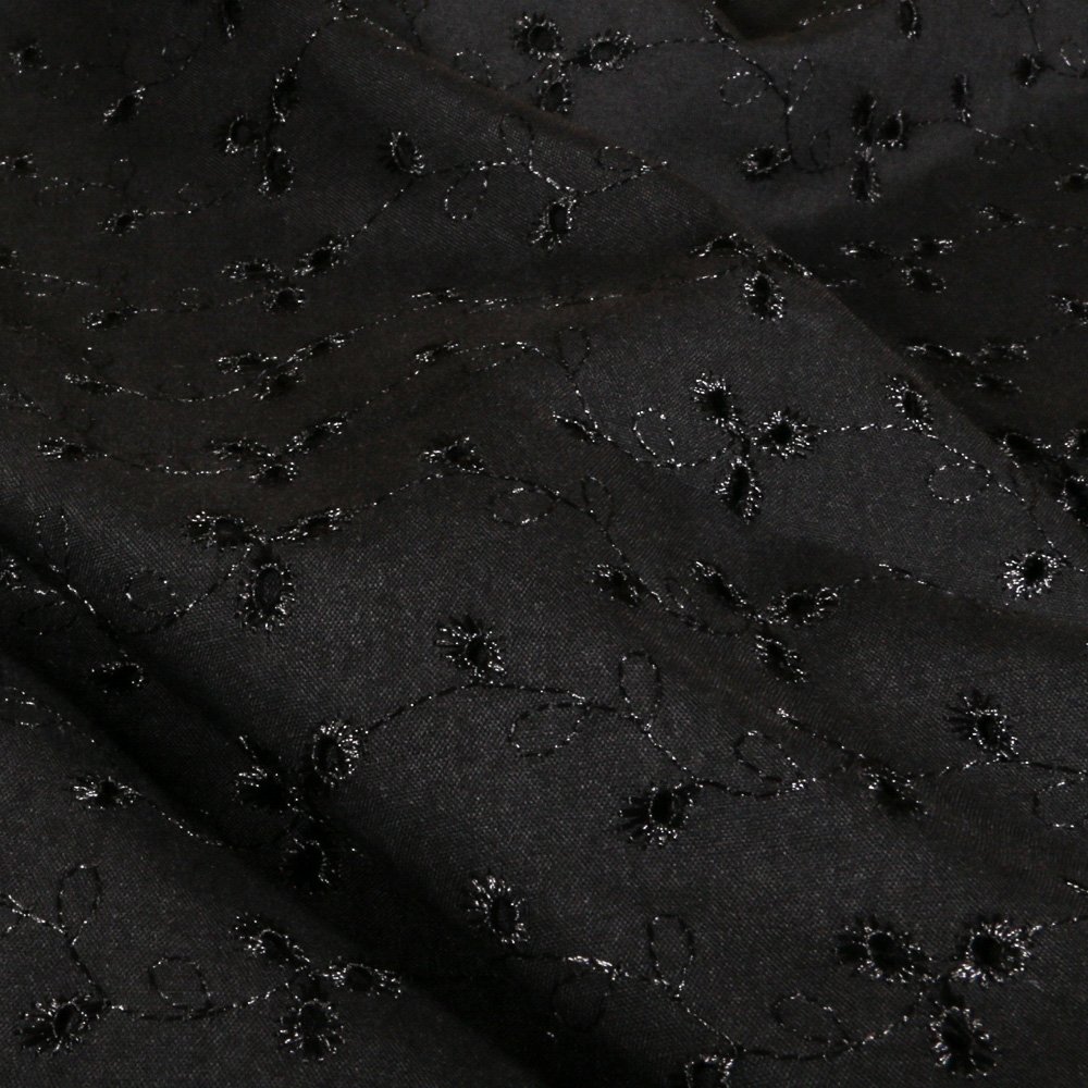 Tissu Broderie Anglaise Fleurs Noir