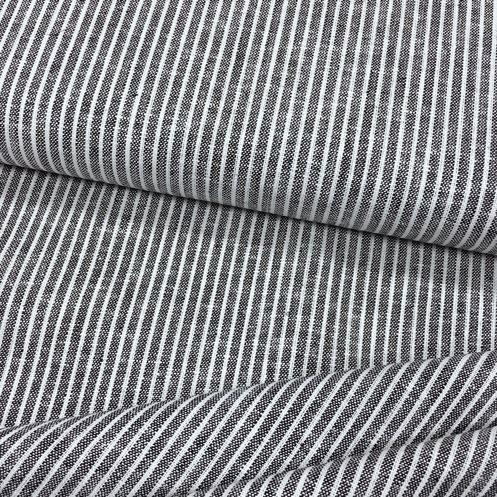 Tissu Lin Viscose Noir chiné Rayures Blanches