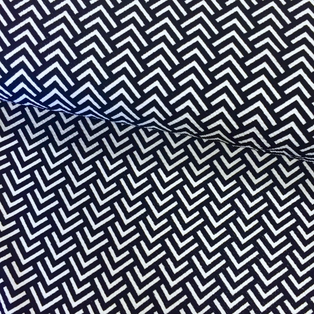 Tissu Jersey interlock Bleu foncé Chevrons Blancs
