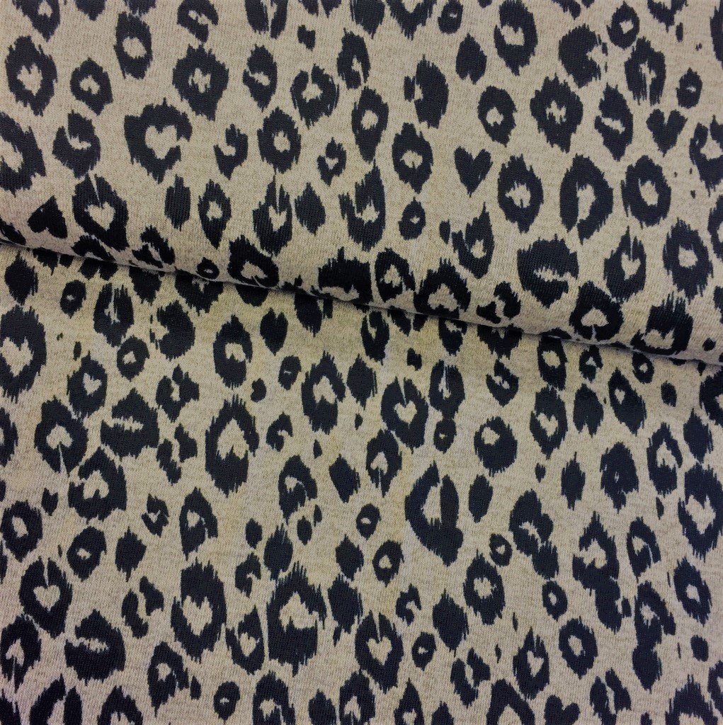 Tissu Maille Sable Motifs léopard Noirs