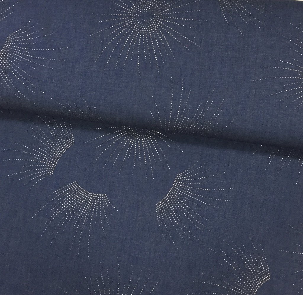 Tissu Chambray Bleu jean foncé Paillettes Argentées