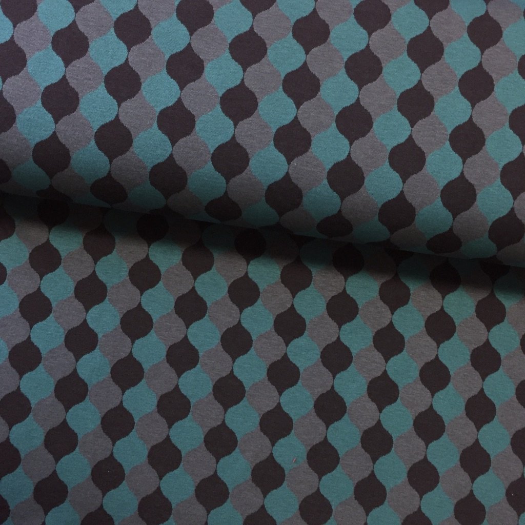 Tissu Maille jacquard Noir Motifs géométriques Verts et gris