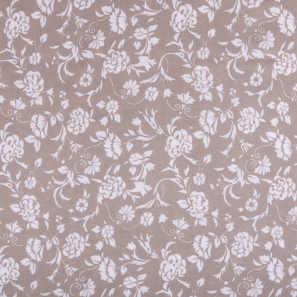 Tissu Viscose légère Beige Fleuris Blanc