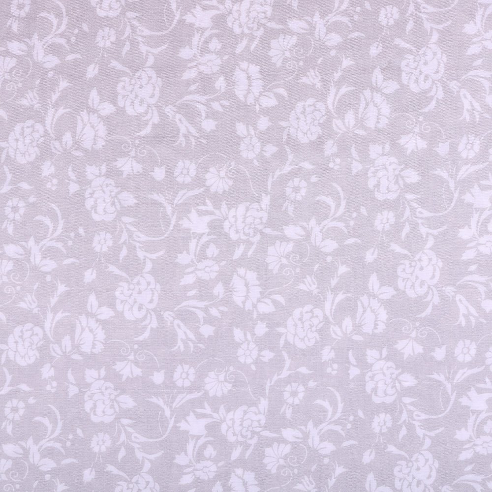 Tissu Viscose légère Gris clair Fleuris Blanc