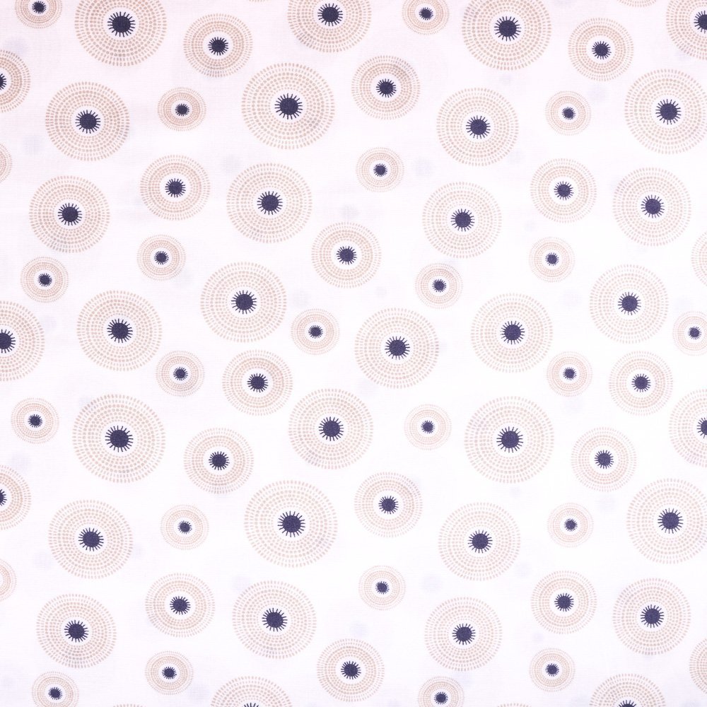 Tissu Viscose légère Blanc Cercles en points Beige