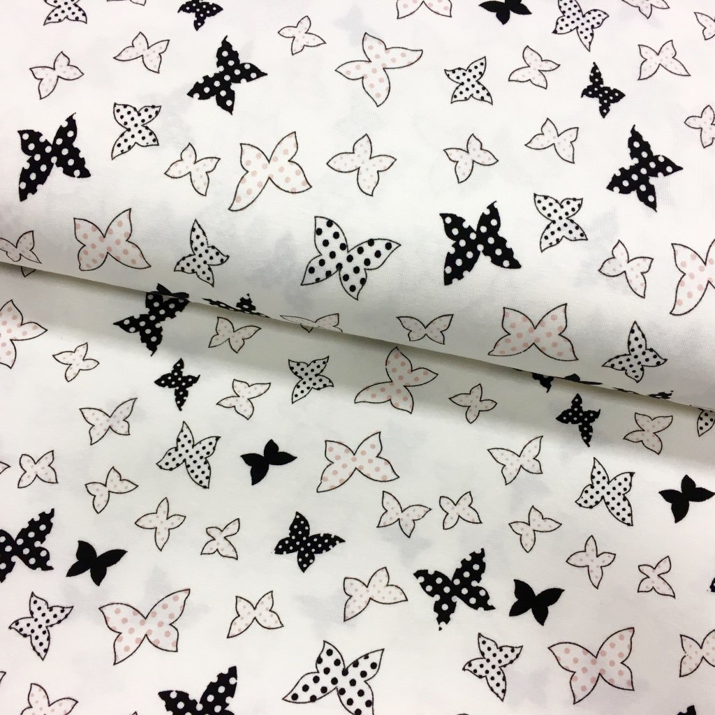 Tissu Jersey viscose Blanc Papillons Noires