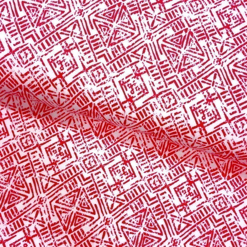 Tissu Jersey viscose Blanc Motifs aztèques Roses