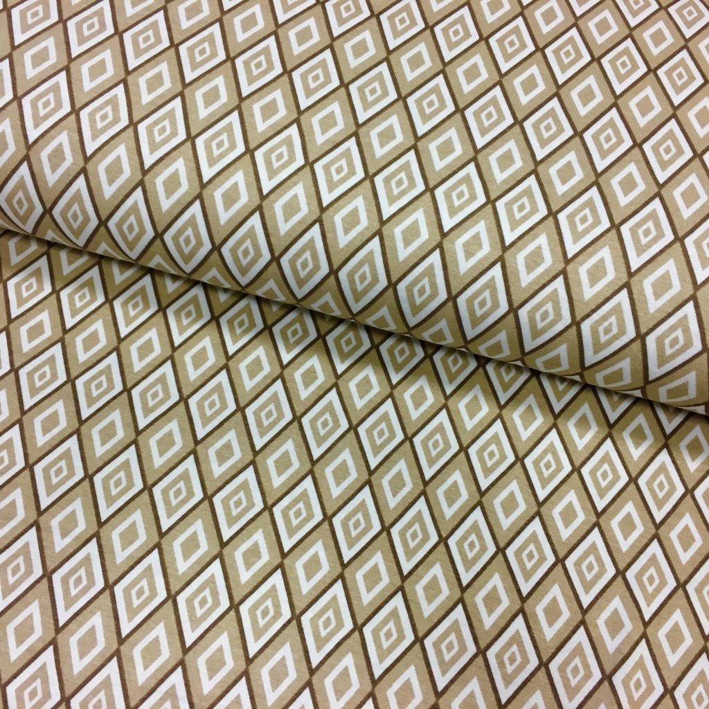 Tissu Jersey viscose Beige Motifs géométriques Marrons et blancs