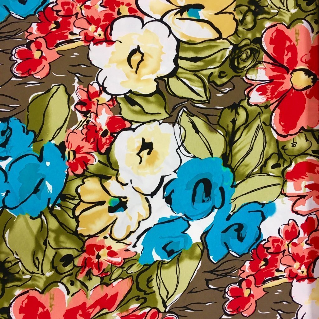 Tissu Jersey viscose Noir Fleurs Multicolores