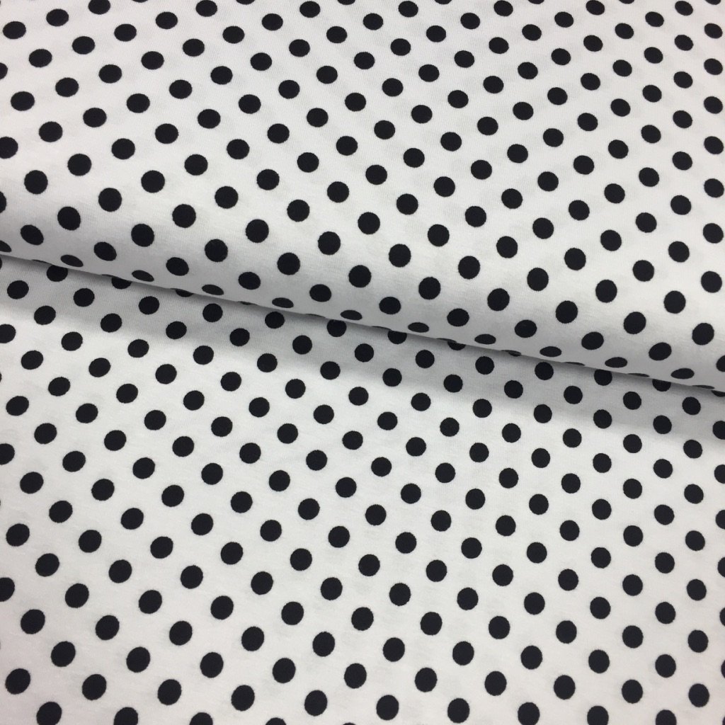 Tissu Jersey viscose Blanc Pois Noirs