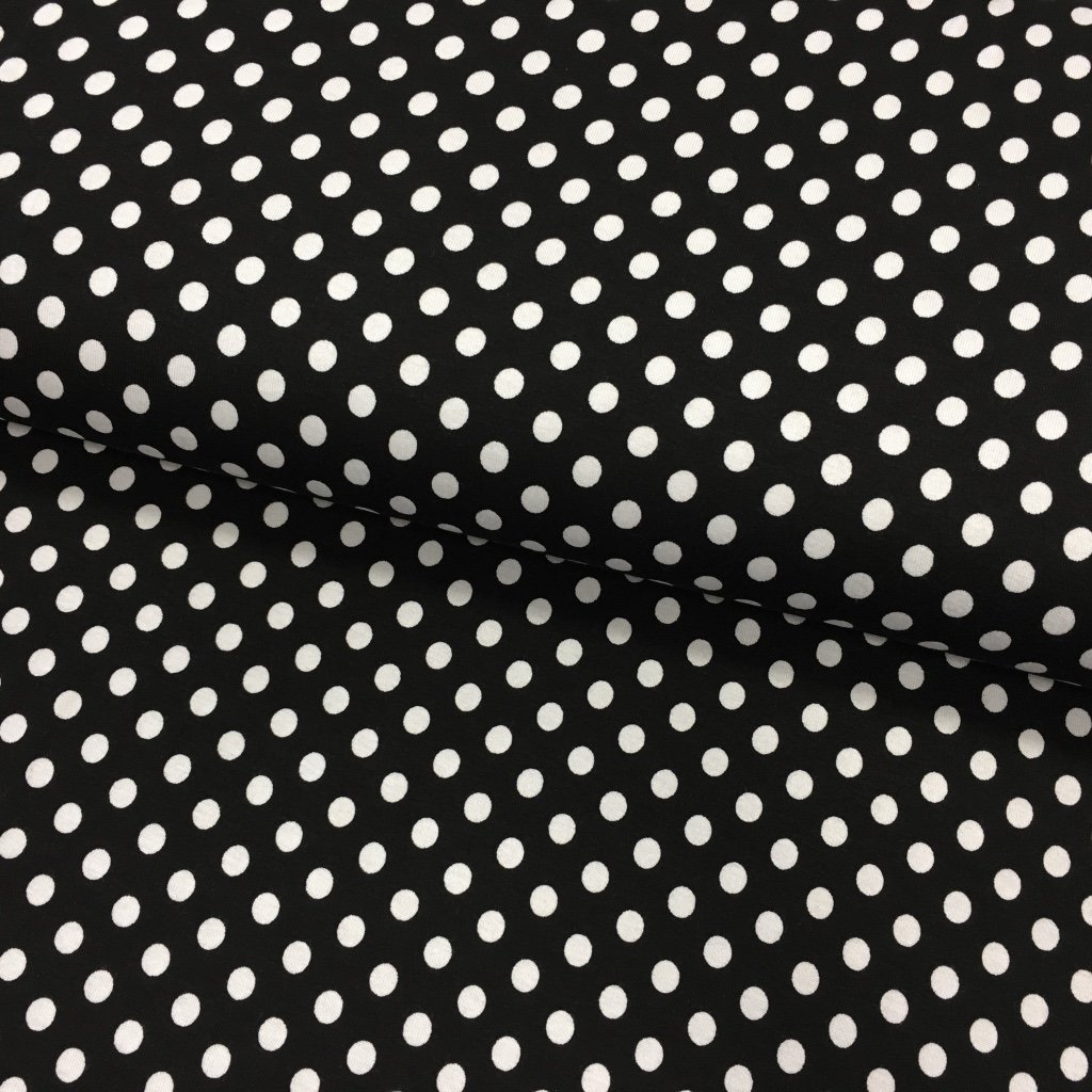 Tissu Jersey viscose Noir Pois Blancs