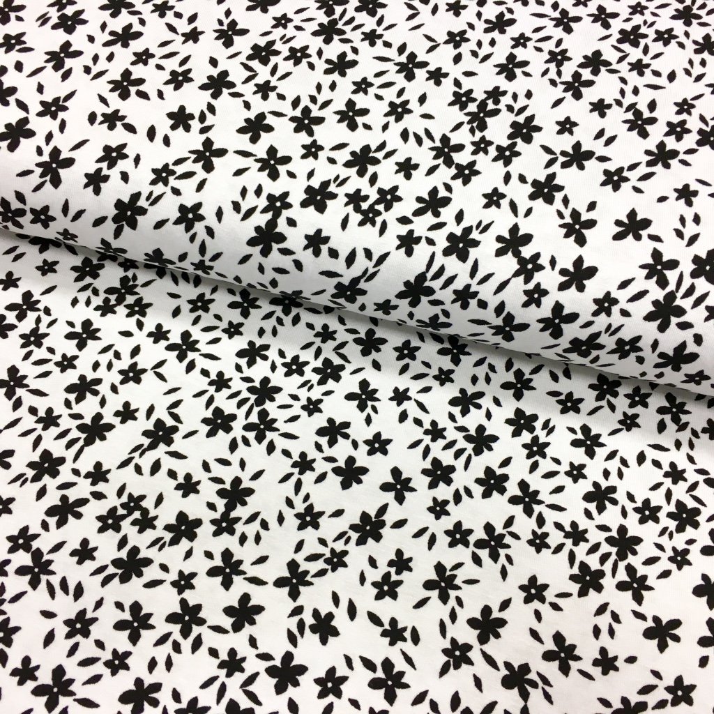 Tissu Jersey viscose Blanc Paquerettes Noires