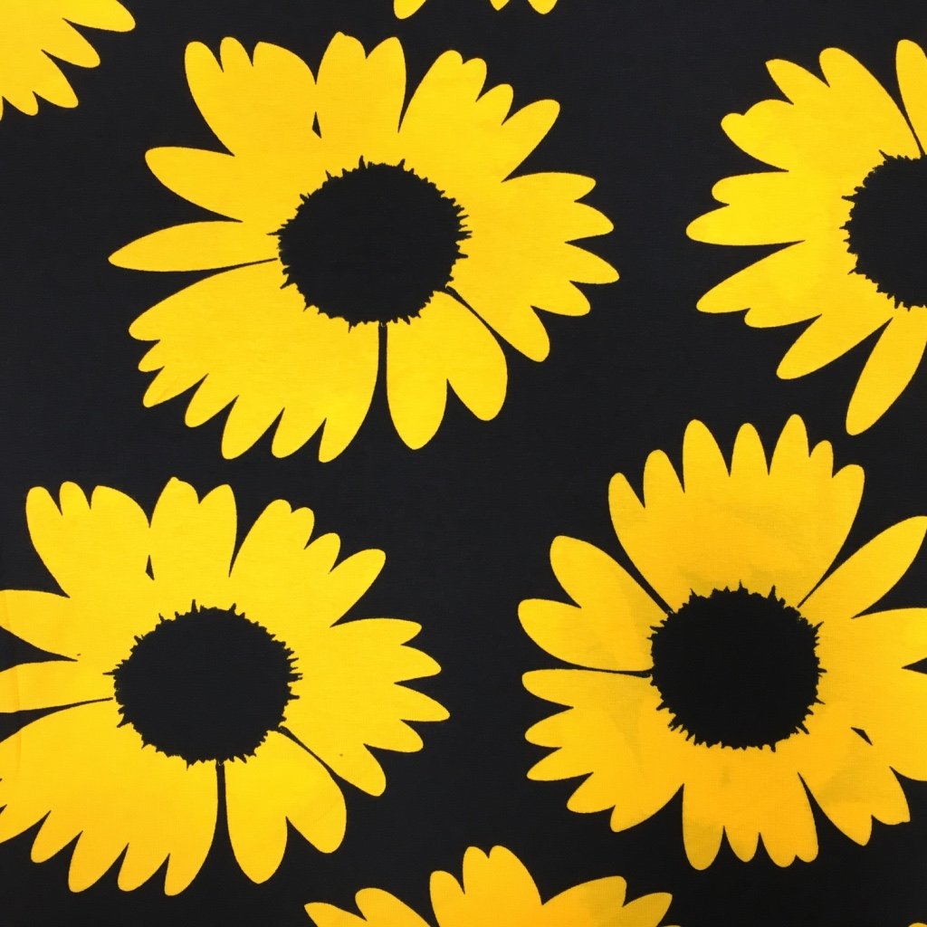 Tissu Jersey viscose Bleu marine Tournesols Jaunes